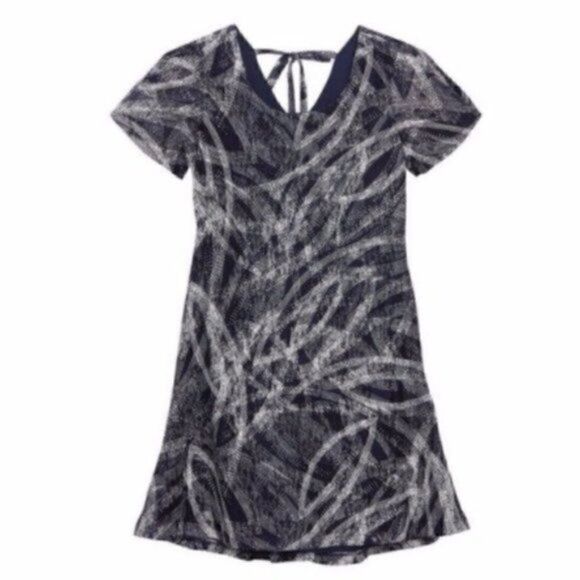 Nina Leonard Lace Tie Back Dress Black Navy M - Picture 1 of 11